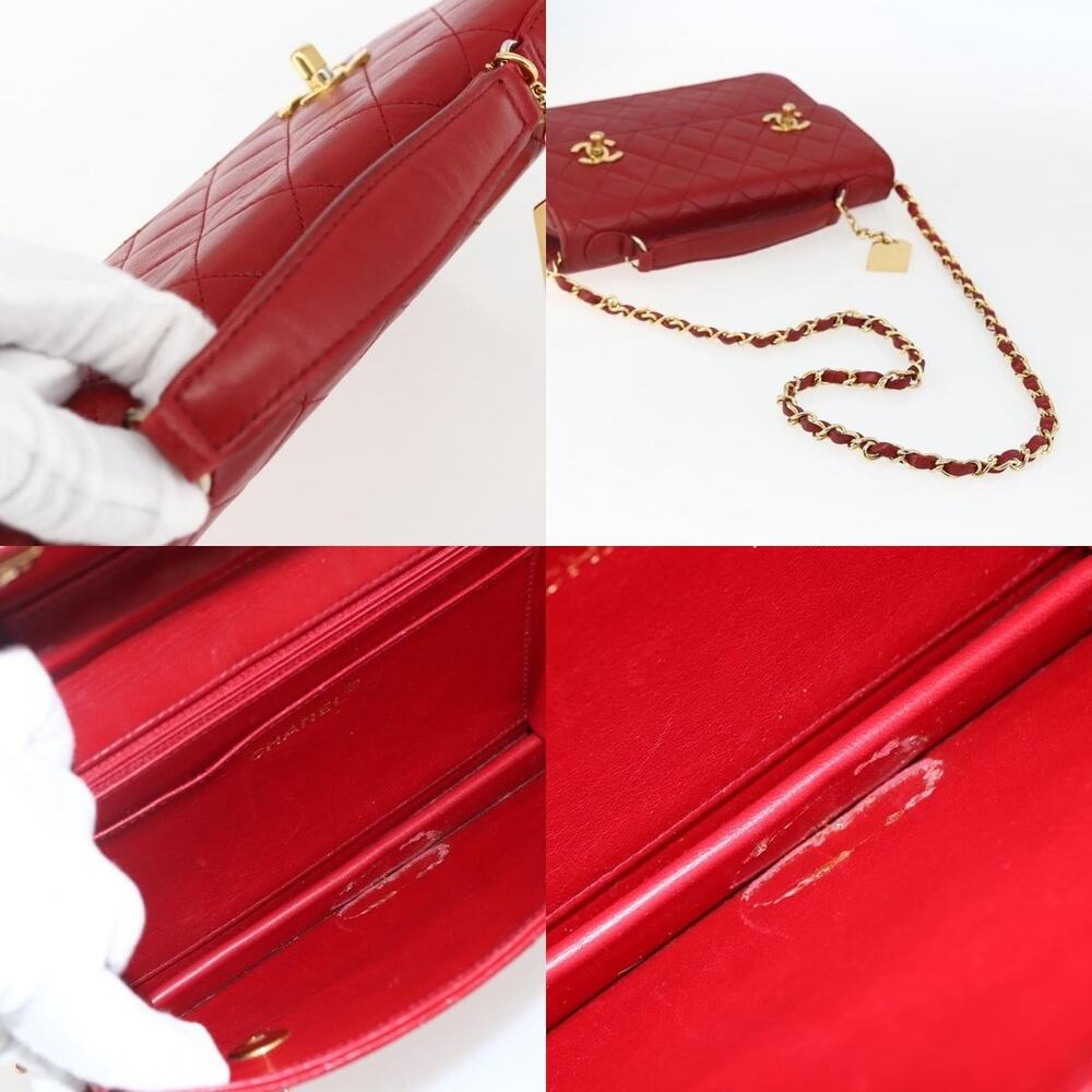 Chanel Matelasse 23 Double Turn Lock Chain Bag Lamb Skin Red CC Shoulder Bag - Picture 4 of 8